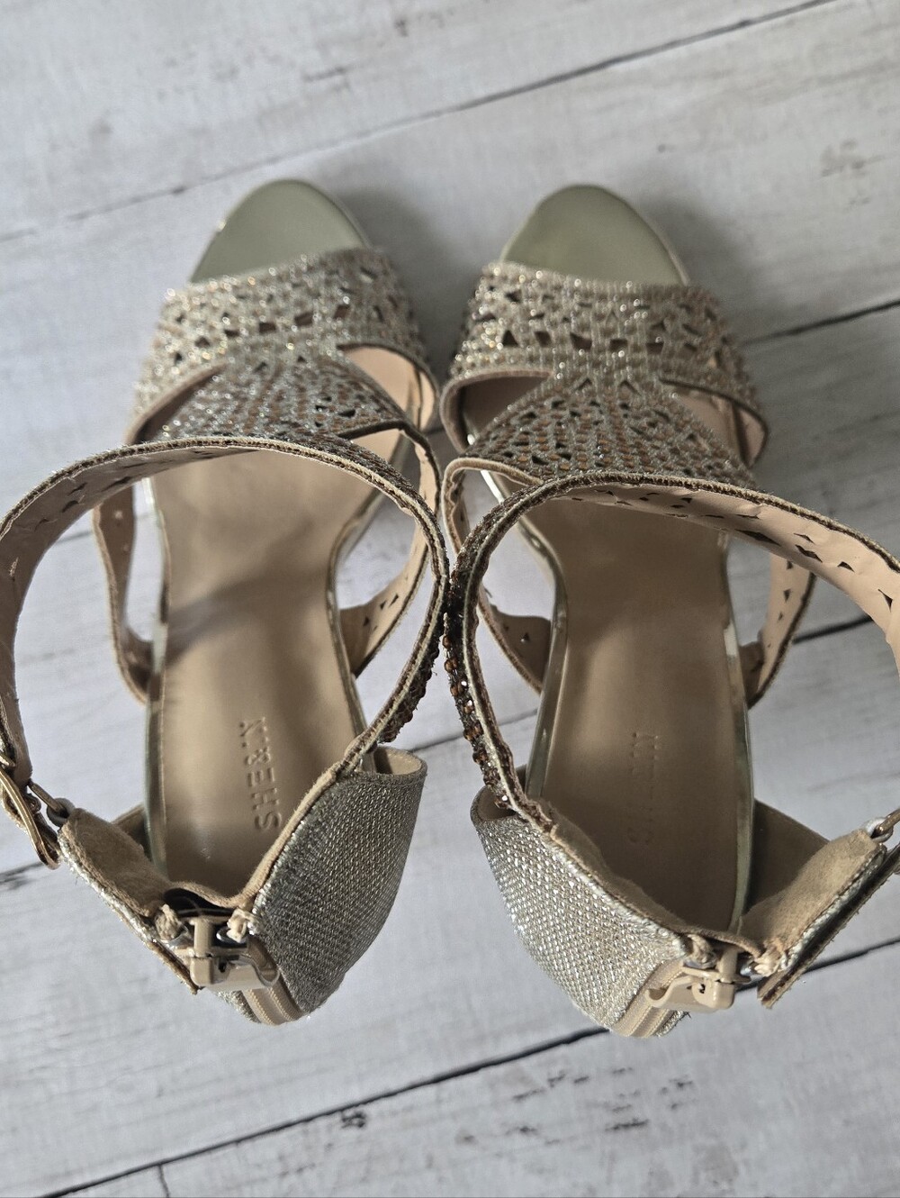 Metallic Rhinestone Stiletto Sandals - Picture 8 of 10